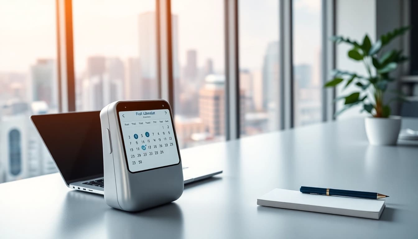 Manage your schedule efficiently with the AI calendar assistant in a sleek workspace setting.