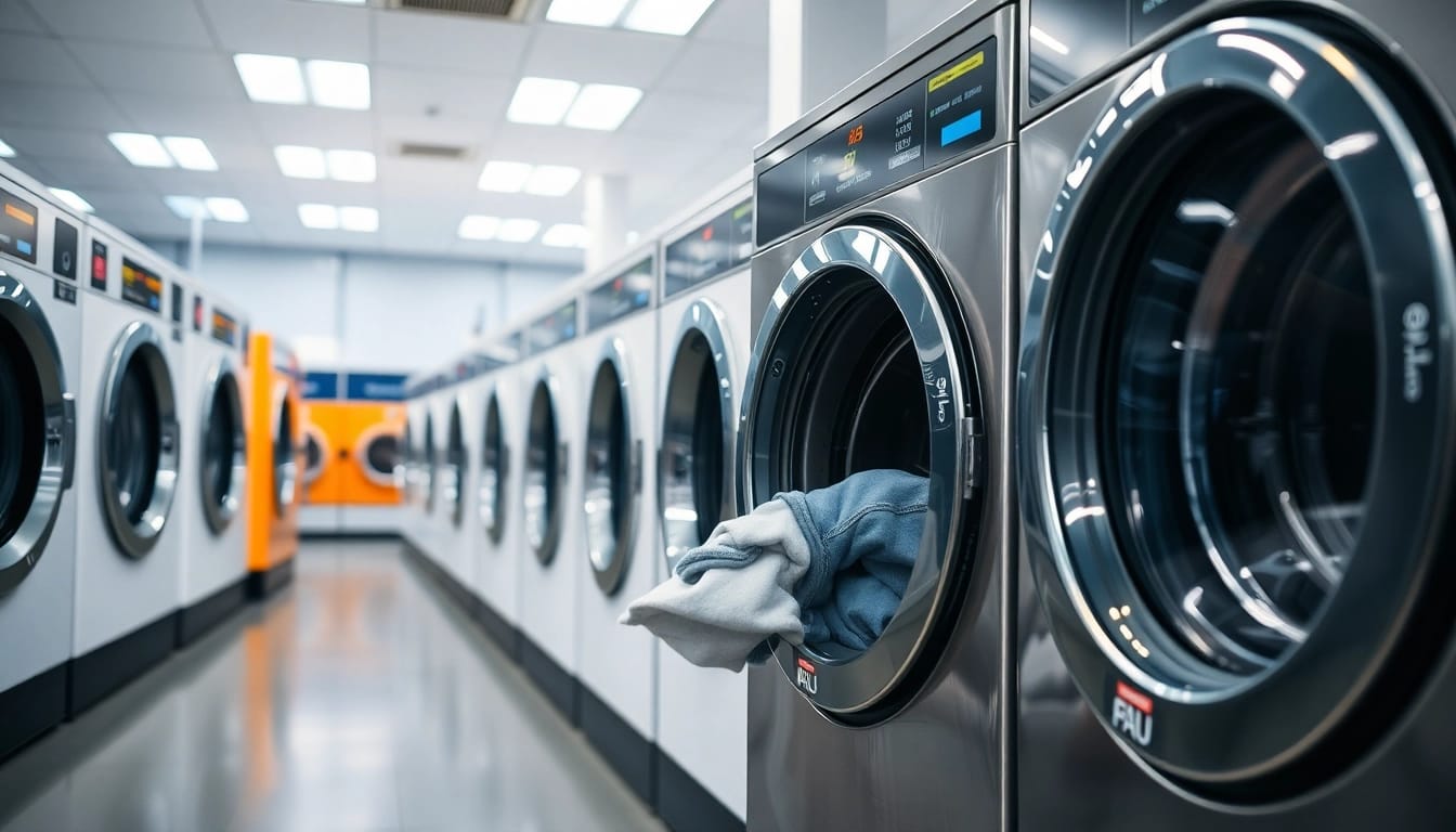 Waschmaschine im Einsatz: beste waschmaschinen in modernem Waschsalon.
