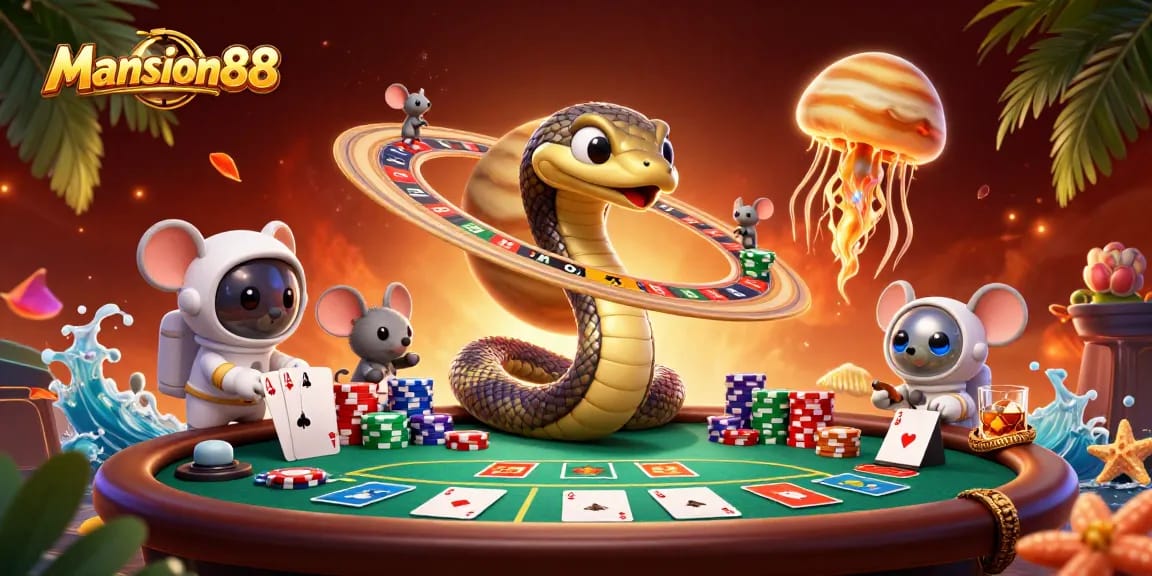 Experience vibrant casino action with Mansion88, featuring a playful cosmic betting scene.