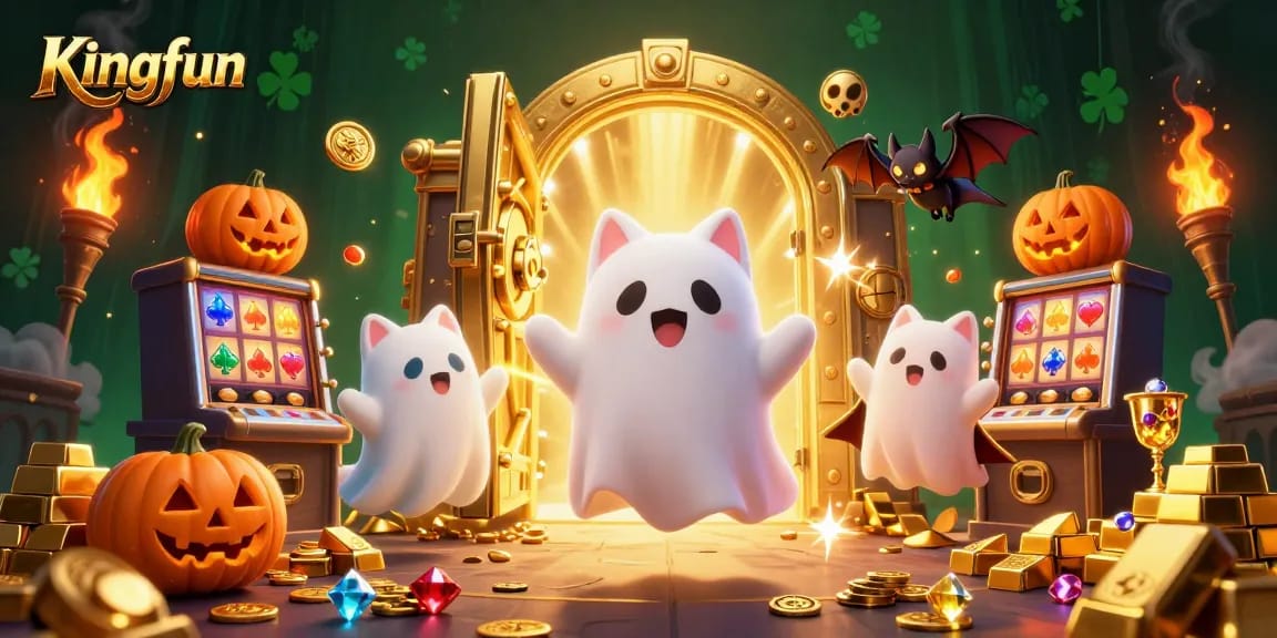 Engage in thrilling gameplay at Kingfun with a ghost cat exploring a haunted casino.