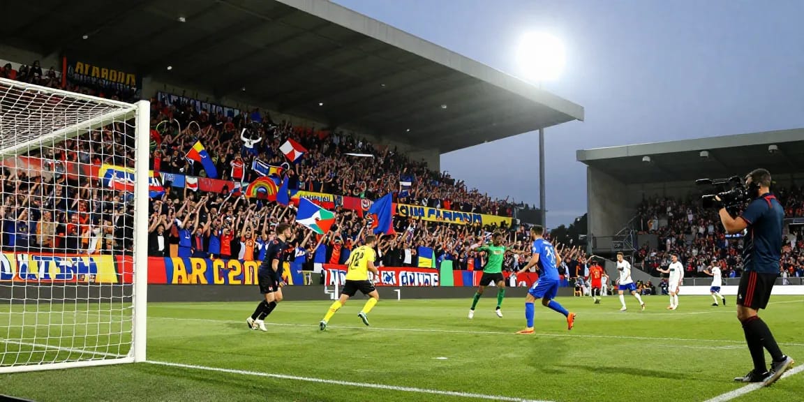 Exciting soccer match scene with fans cheering passionately for 88daysdocumentary.