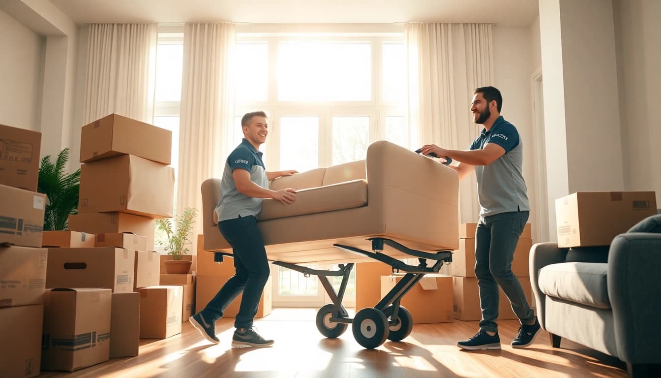 Efficient movers providing Residential Moving Services in a bright, professional setting.