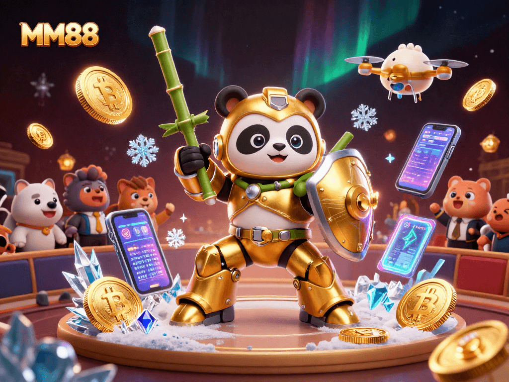 Experience thrilling gameplay at MM88 with a vibrant 3D casino scene and blockchain elements.