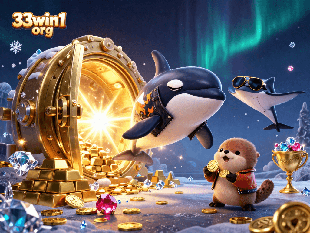 Experience the thrill of gaming with 33win1 org in this vibrant 3D casino illustration featuring sea creatures.