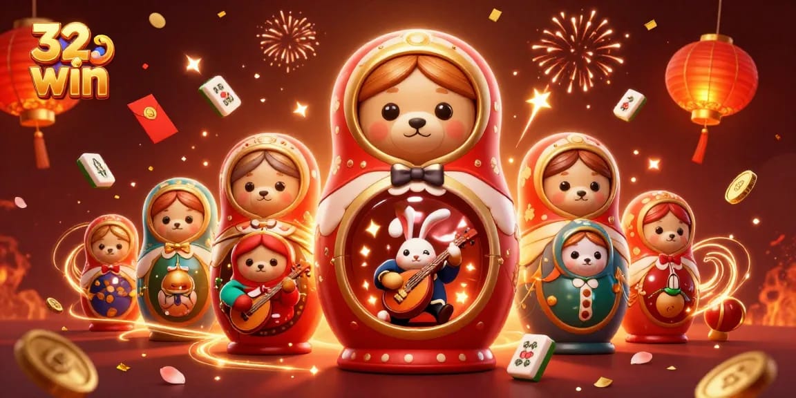 Play and win at 32 win with vibrant casino-themed festivities, featuring colorful elements and playful characters.