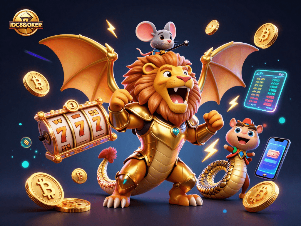 Engage with IDC88JOKER for a thrilling online slot experience featuring vibrant characters and digital elements.