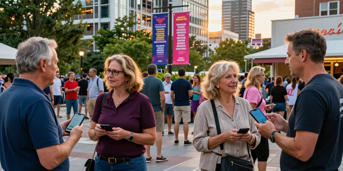 Cityescorthub community members networking in vibrant street plaza.
