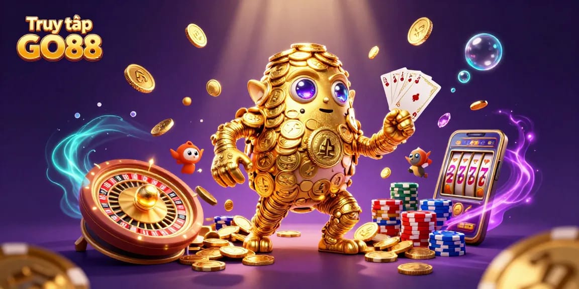 Experience thrilling gaming action at Truy cập GO88 with captivating golden golem and dynamic casino elements.