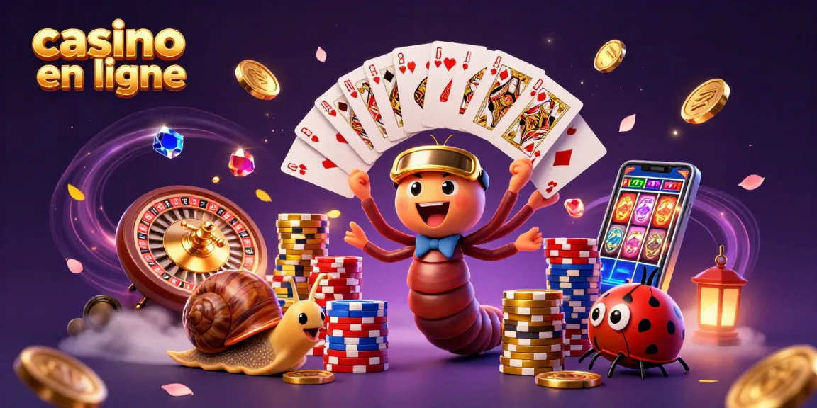 Jouer au casino en ligne avec un dealer millipède 3D et des jetons brillants.
