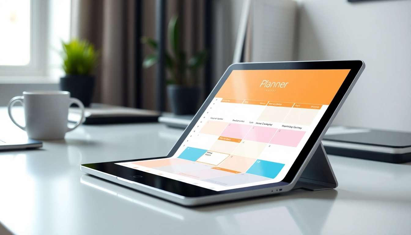 Get Your Free Planner Preview with a vibrant digital planner displayed on a sleek tablet.