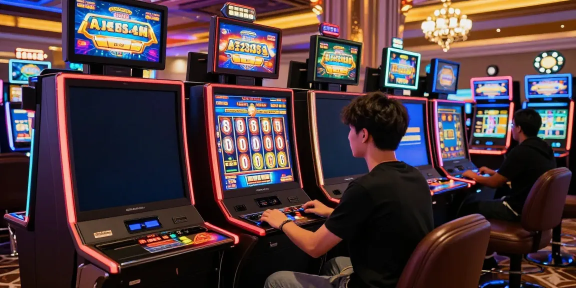 Thrilling gaming moment at a situs slot gacor with a focused player enjoying vibrant slot games.