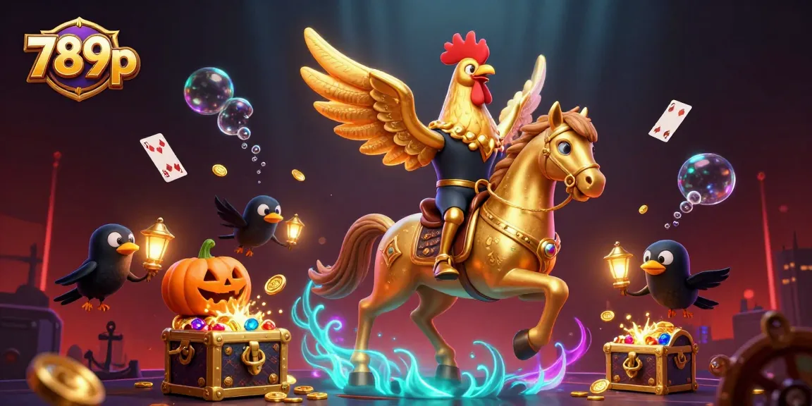 Experience the vibrant atmosphere of 789p with a golden rooster and friends in a casino.