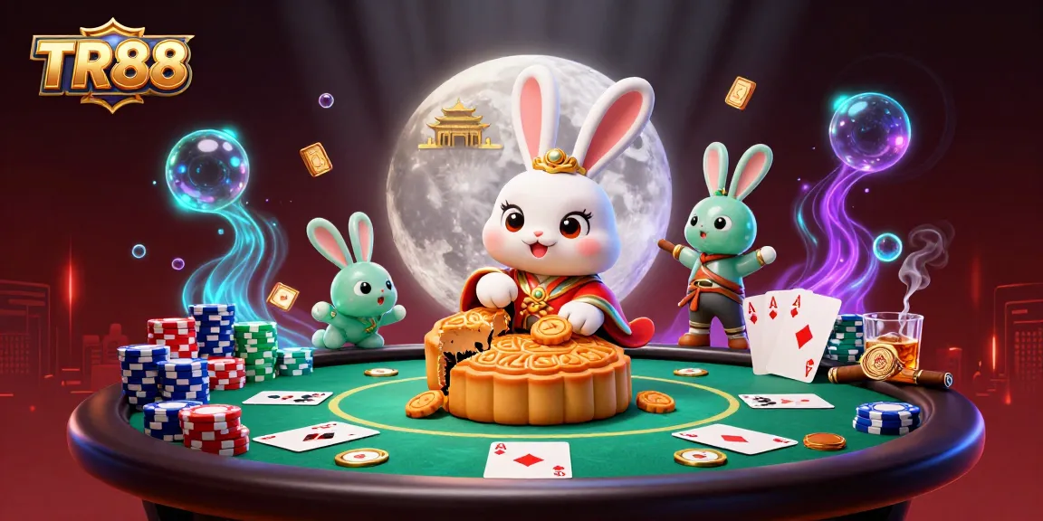 TR88 showcases a whimsical moon rabbit scene with poker chips revealing the joy of gaming.