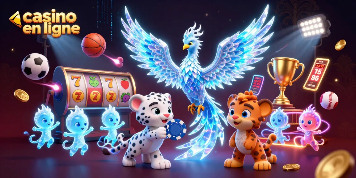 Jouer au casino en ligne avec une illustration dynamique mettant en scène un phœnix de glace et un léopard des neiges.