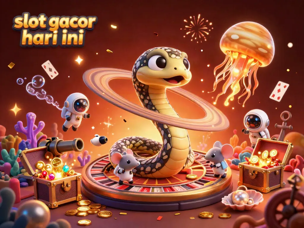 Experience thrilling slot gacor hari ini action with astronaut mice betting in a vibrant cosmic casino scene.