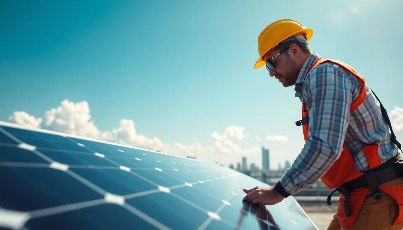 Technician engaged in emergency solar panel repair, showcasing effective solutions for damage.