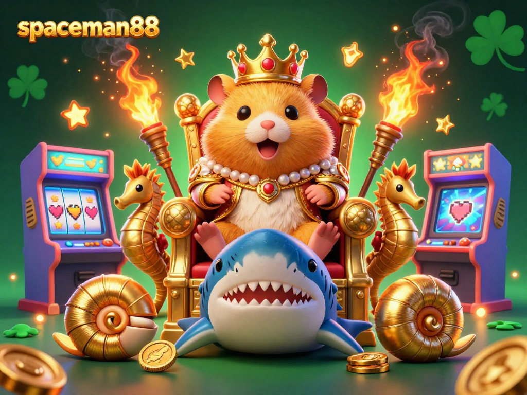 Spin the reels with spaceman88 on a dynamic, colorful slot adventure featuring the golden hamster king.