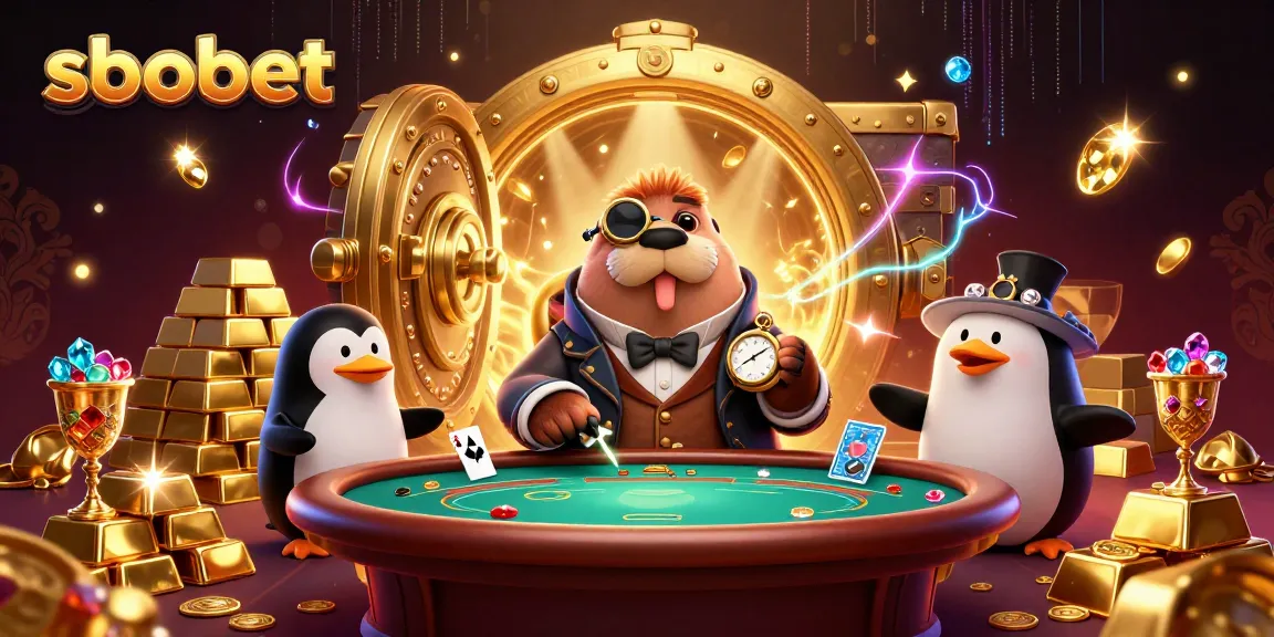 Sit at the sbobet underwater poker table with a walrus and win treasures in this vibrant scene.
