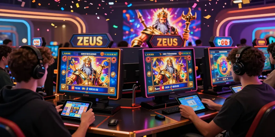Exciting slot zeus gaming scene with vibrant graphics and engaged players.