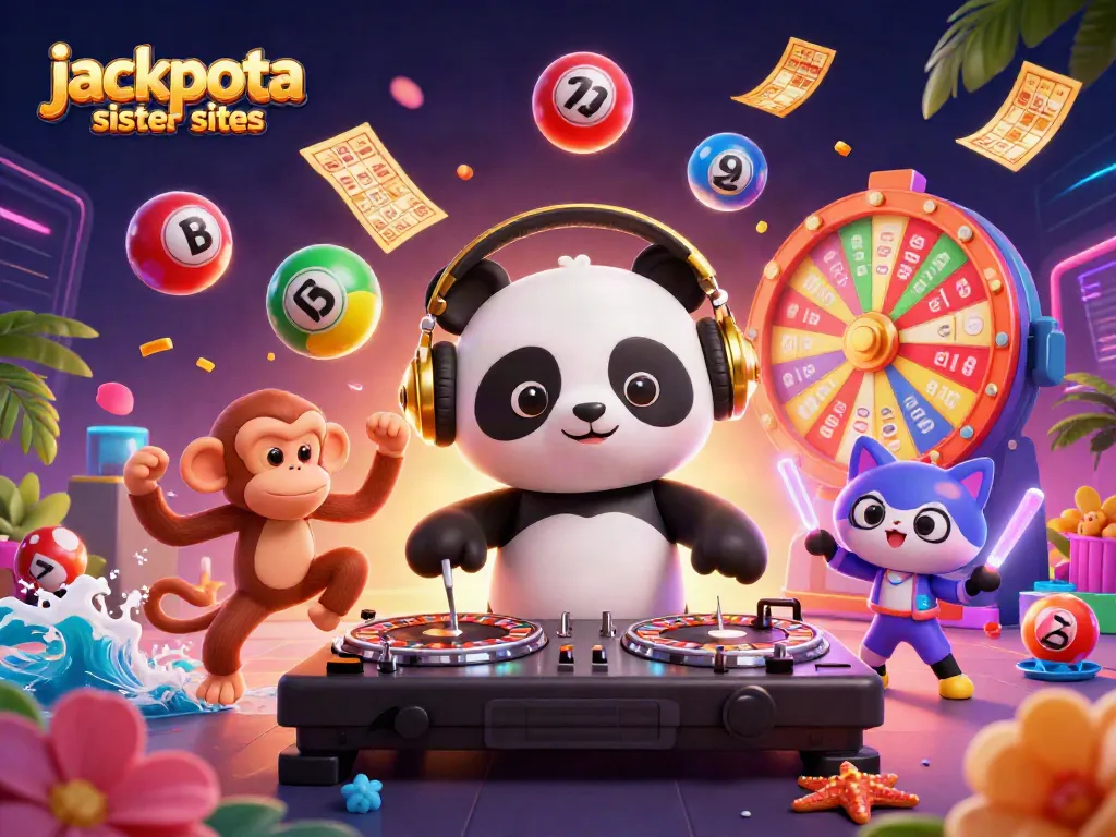 Discover exciting games and prizes at jackpota sister sites with vibrant visuals and casino elements.