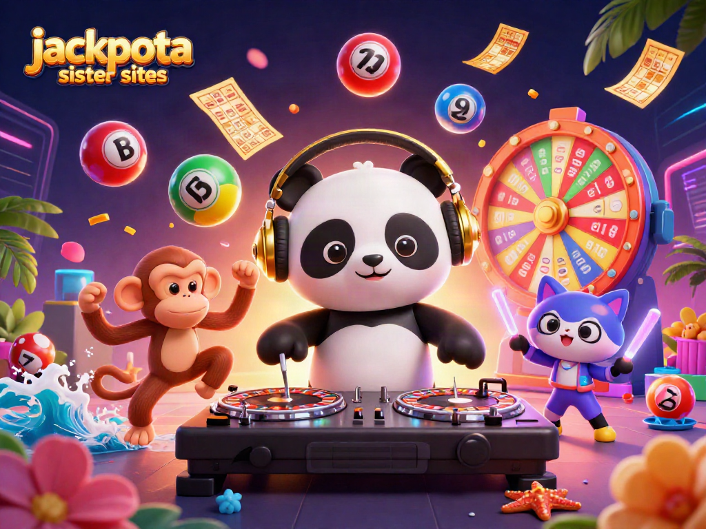 Discover exciting games and prizes at jackpota sister sites with vibrant visuals and casino elements.