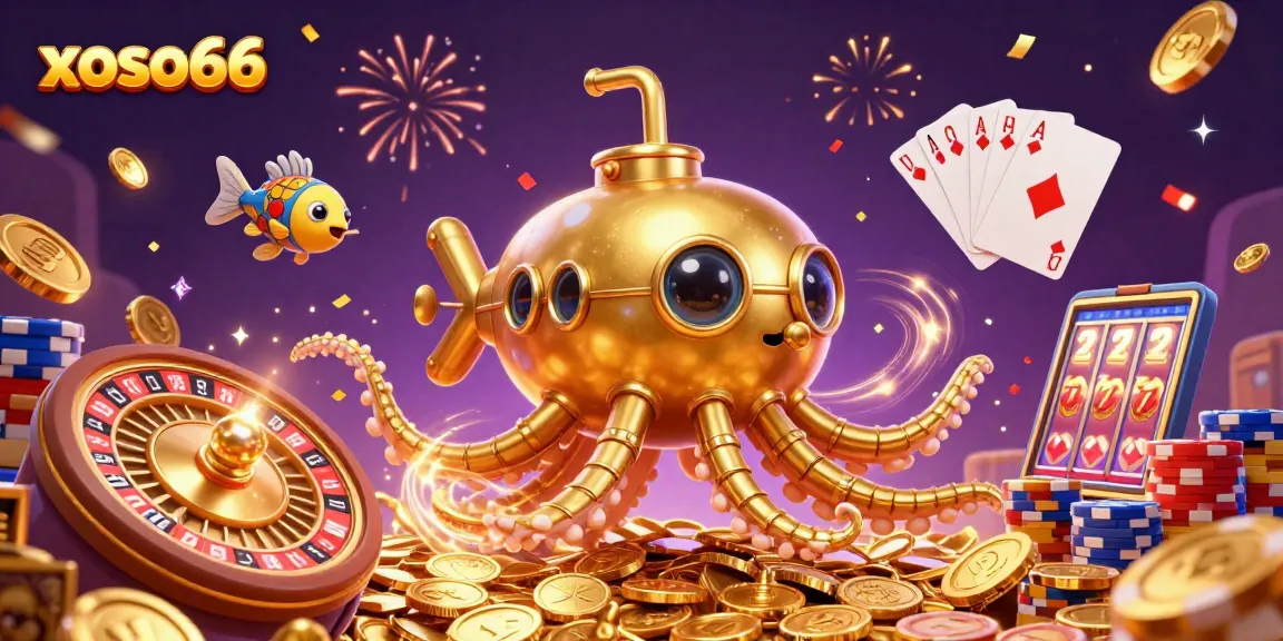 xoso66 offers an exciting online casino experience with vibrant golden coins and gaming elements.