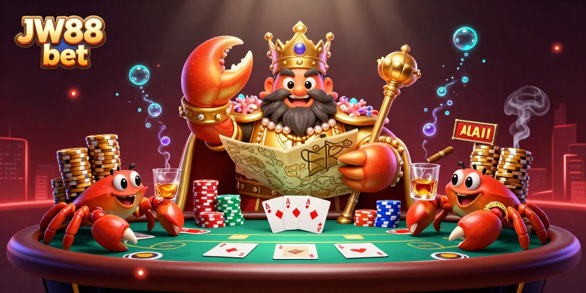 Experience JW88 bet with the splendid golden crab emperor and high-stakes poker elements.