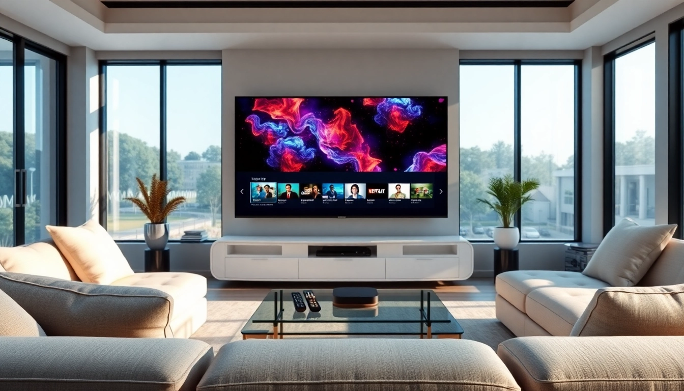 Experience the benefits of a free trial iptv in a modern living room setting.