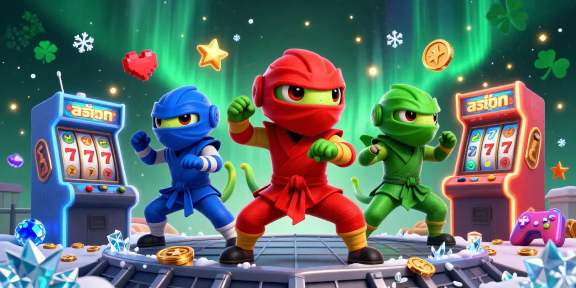 Engage with ใสล็อต gaming through a vibrant 3D ninja scene featuring chameleons and play elements.