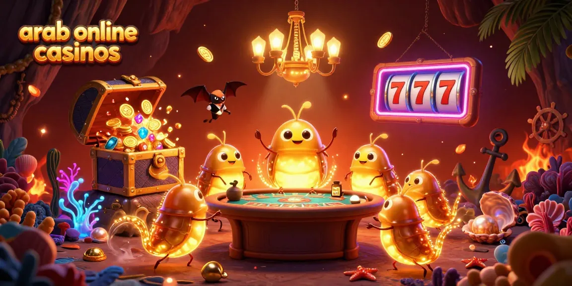 Experience the thrill of arab online casinos with this vibrant casino scene featuring glowworms and gaming elements.