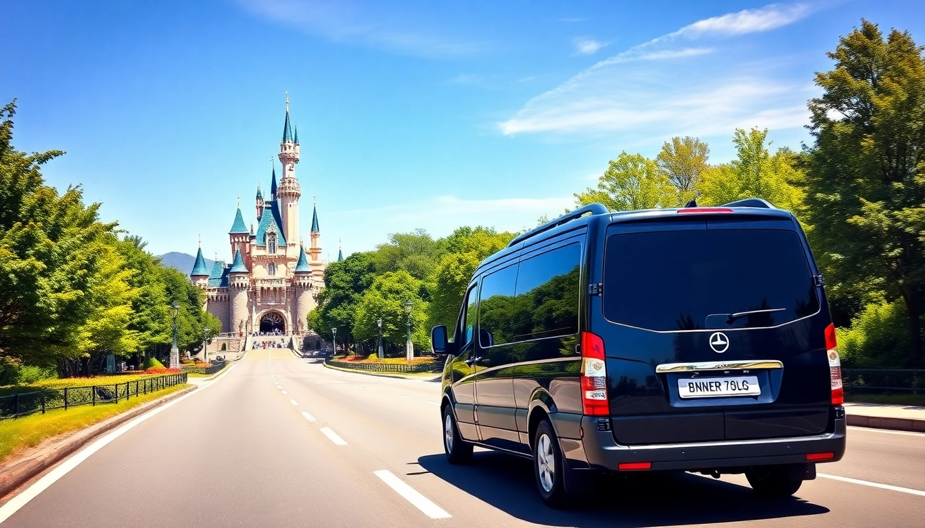 Efficient disneyland paris transfers with a scenic view of Disneyland in the background.