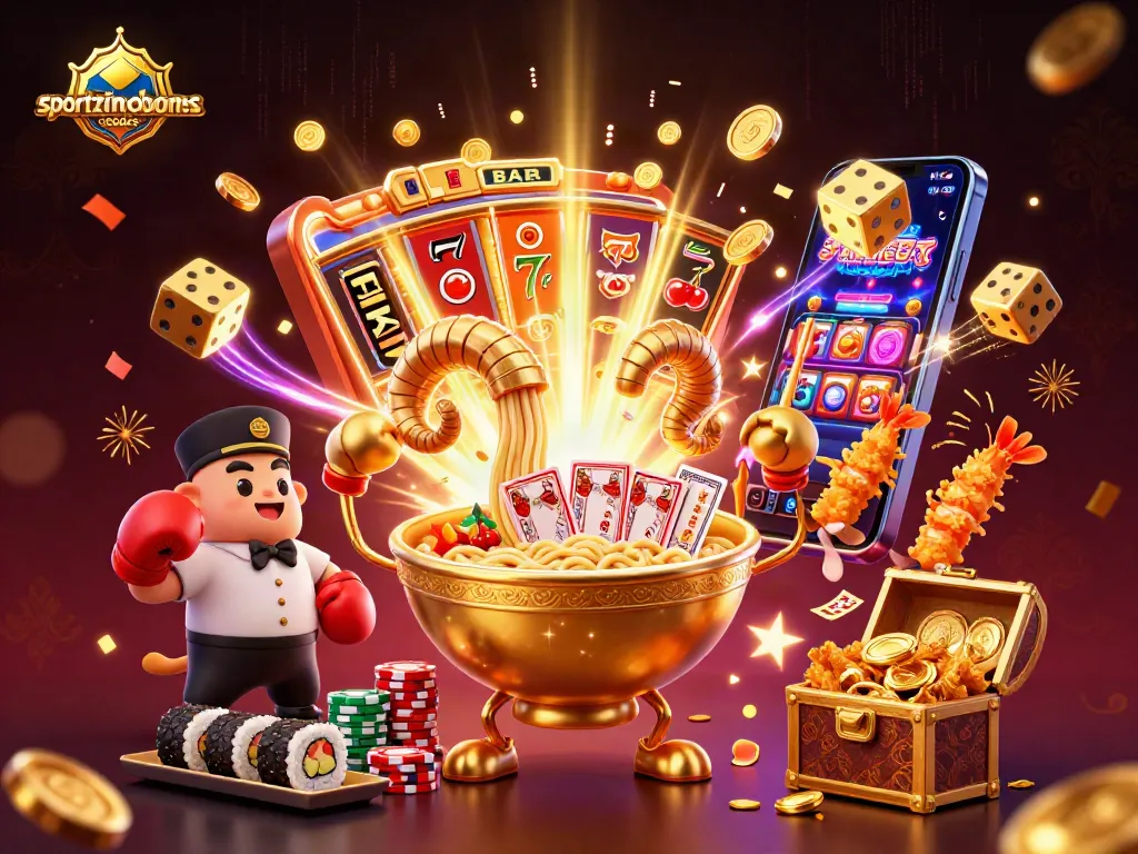 Experience the excitement of sportzinobonuscodes while winning with golden coins and vibrant casino elements.