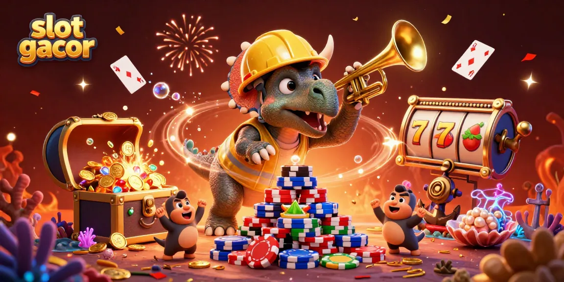 Memenangkan jackpot di slot gacor dengan simbol keberuntungan dan dekorasi kasino