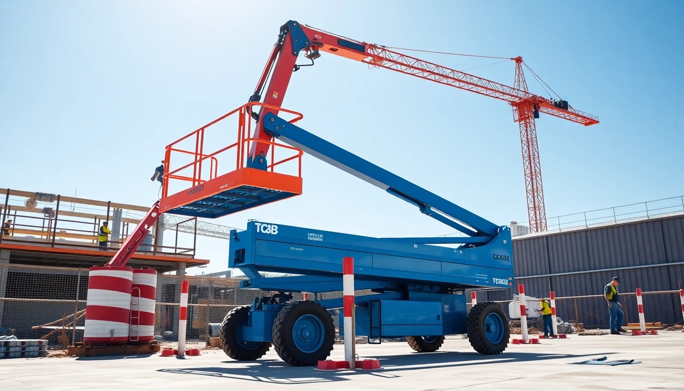 Operating a genie lift and genie boom at a construction site, showcasing versatility and efficiency.
