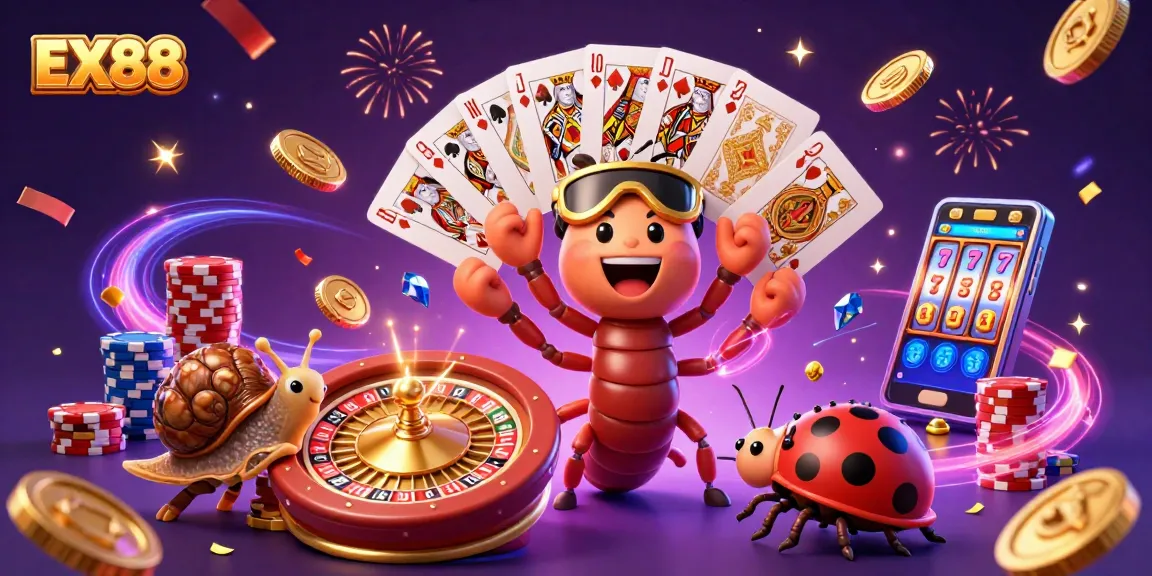 Play exciting games at EX88 with a vibrant 3D dealer, overflowing chips, and thrilling casino elements!