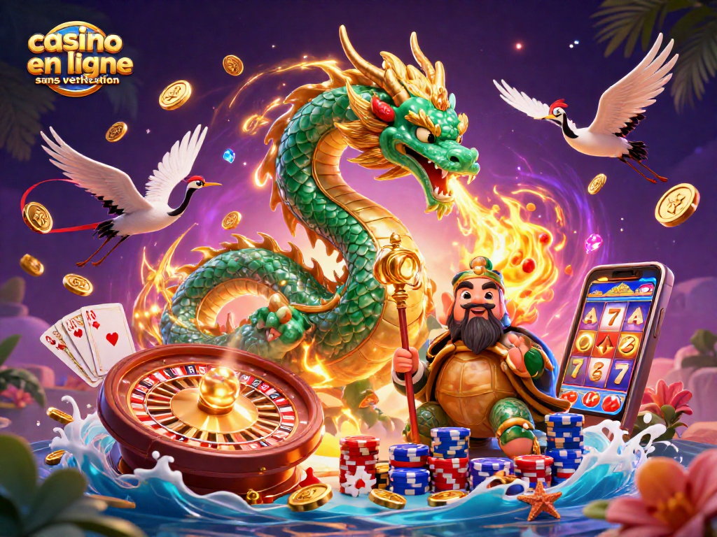 Jouez au casino en ligne sans vérification avec des dragons, des sages et des pierres précieuses scintillantes.