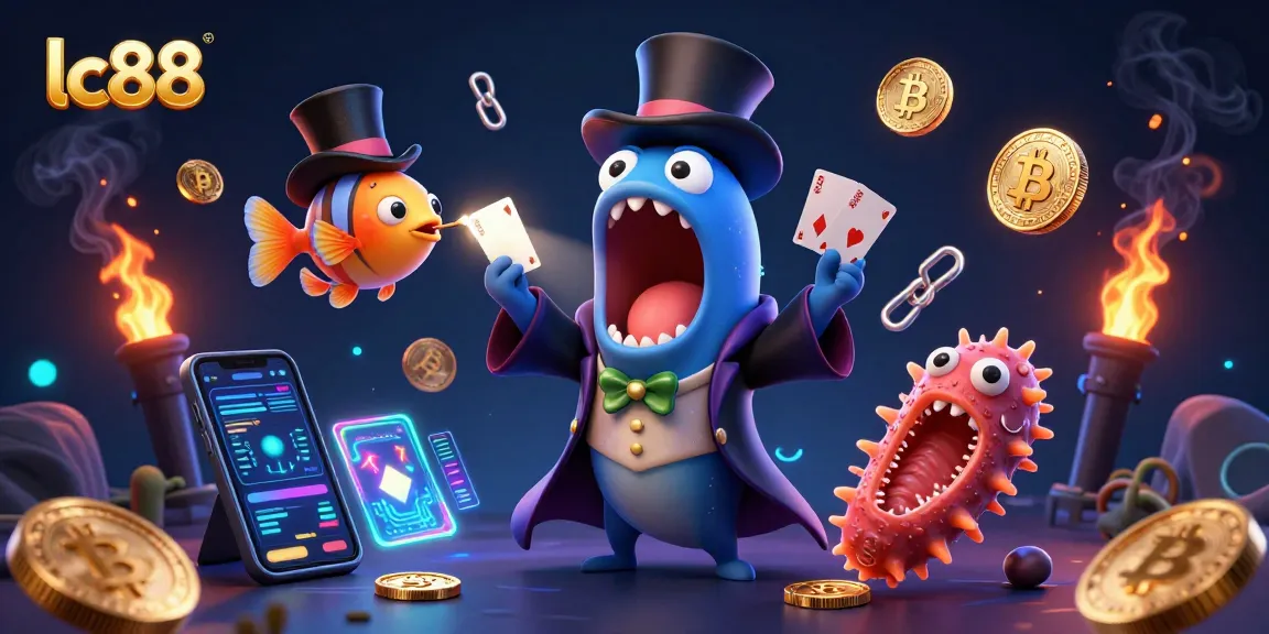 lc88 features a deep-sea eel magician performing card tricks in a vibrant casino scene.