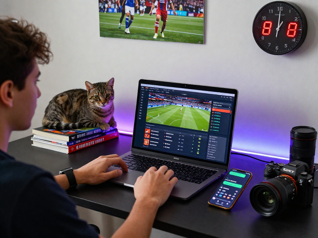 Bola88 user engaging with sports betting options in a vibrant gaming setup.