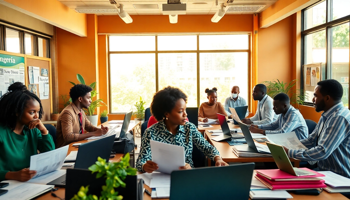 Nigerian Newspapers journalists collaborating in a vibrant office setting