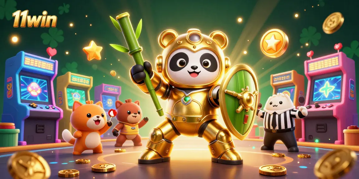 Experience thrilling gameplay with 11win featuring cartoon mech-suit characters in a casino scene.