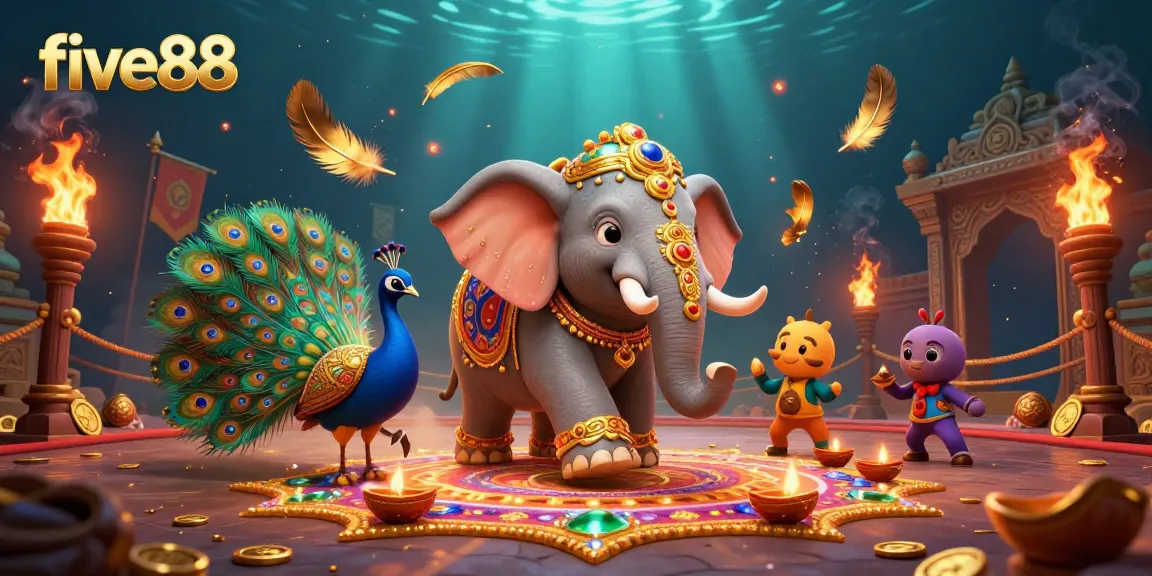 Experience the vibrant world of five88 with a dazzling display of colorful characters and casino-themed elements.
