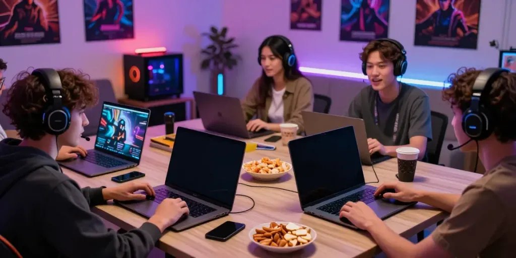Người dùng tận hưởng trò chơi trực tuyến vvwin cùng bạn bè trong không gian sống ấm cúng.