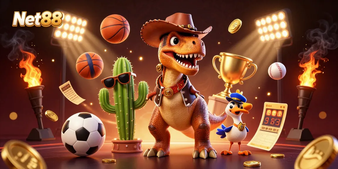 Bet on big wins with Net88 in a vibrant, action-packed casino scene featuring dynamic characters.
