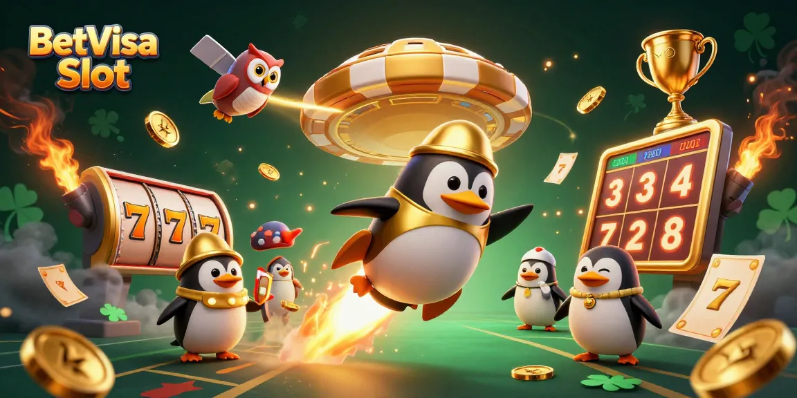 Experience the thrilling BetVisa Slot action with vibrant jackpot symbols and a dynamic golden penguin