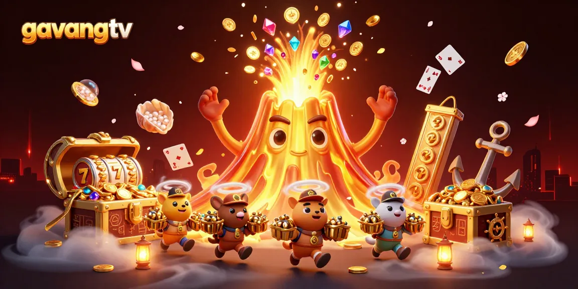 Experience the excitement of gavangtv with a triumphant golden volcano amidst a jackpot explosion of treasures.