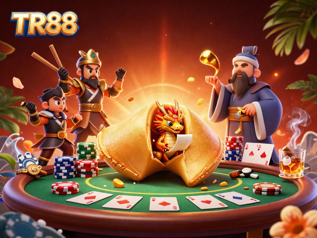 Engage in the thrilling world of TR88 with an artistic scene full of vibrant casino elements.