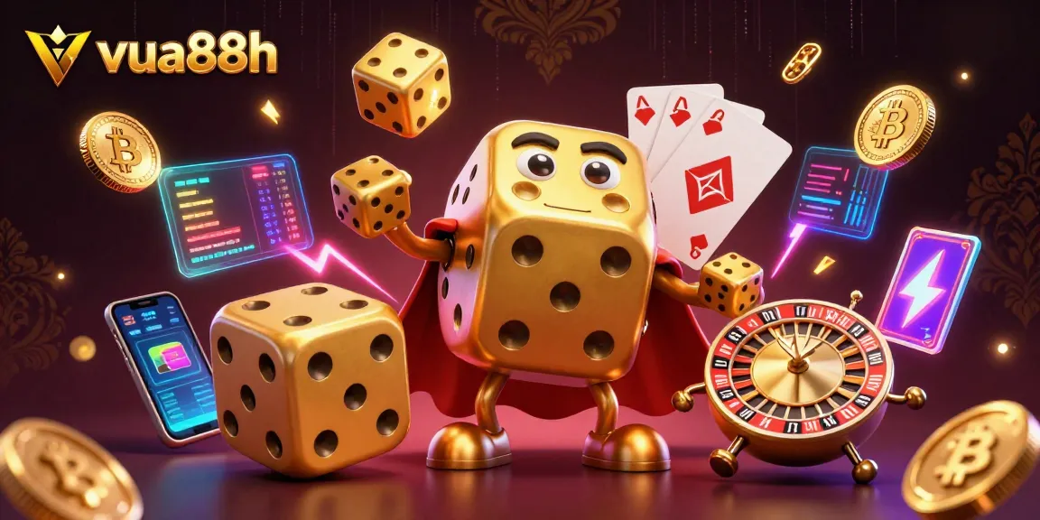 Play exciting casino games with vua88h’s dynamic 3D illustration featuring vibrant characters and elements.