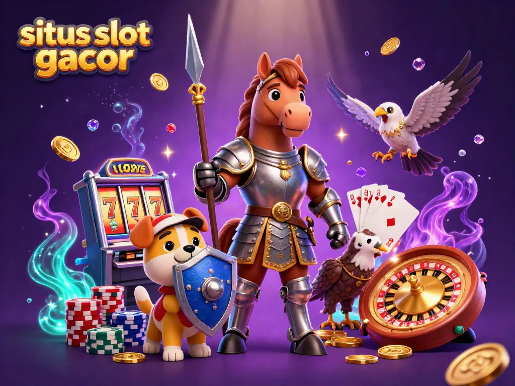 Experience excitement at situs slot gacor with immersive 3D illustrations of casino games and charismatic characters.