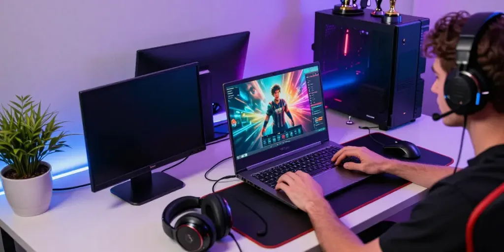 Engaging gameplay on Singatoto link platform with vibrant visuals and gaming accessories.