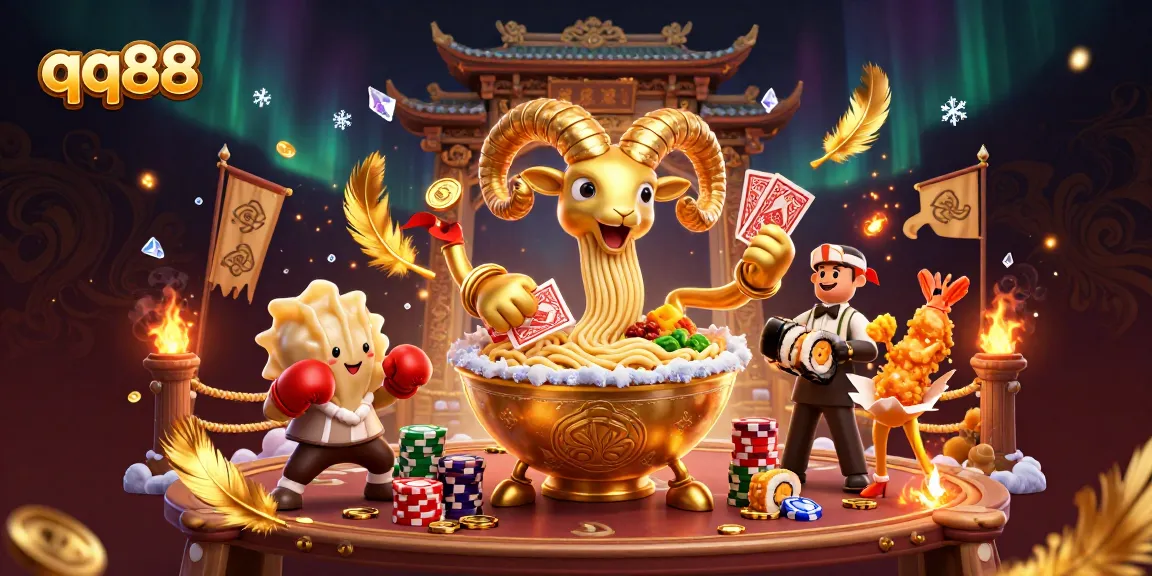 Experience the thrill of qq88 with a vibrant casino-themed 3D scene featuring a ramen bowl dealer.
